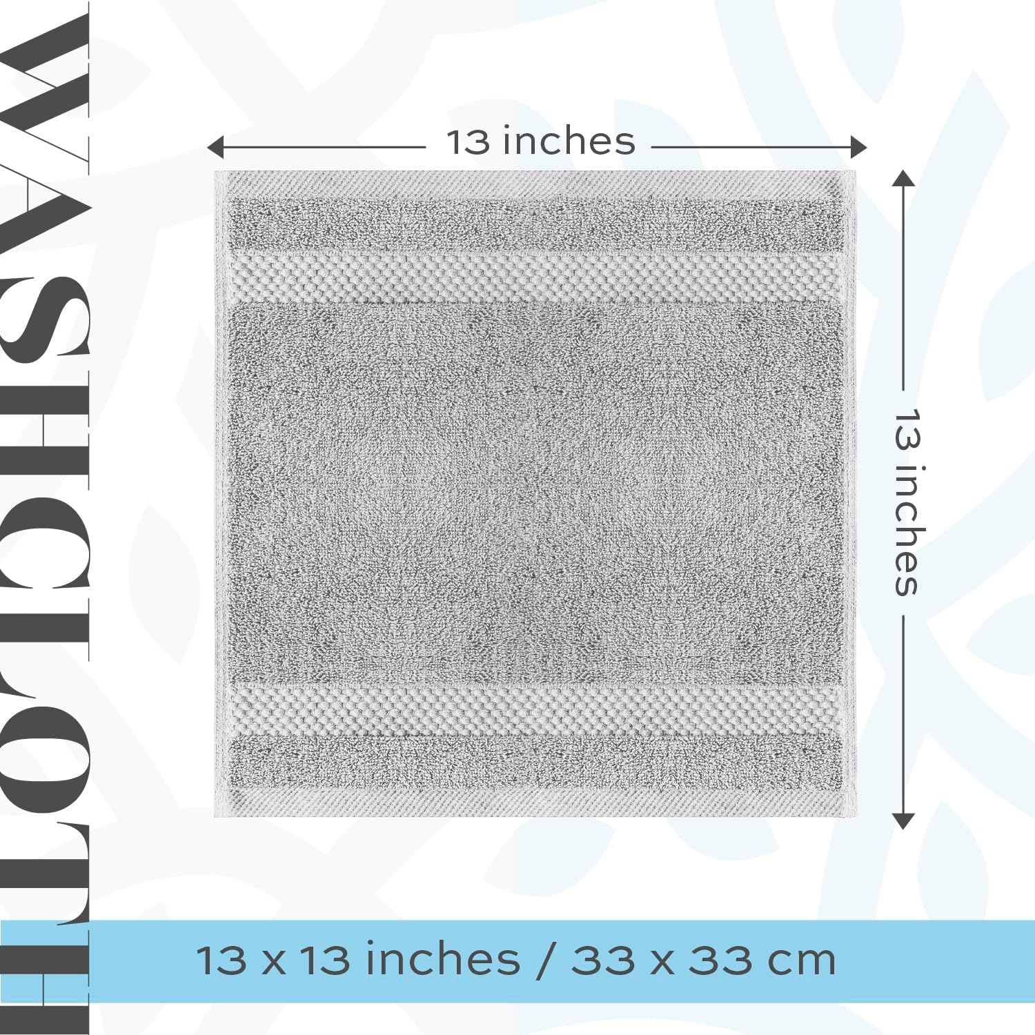 White Classic Luxury Cotton Washcloths 13x13 Inch - 650 GSM Turkish Cotton | Hotel, Spa, Bathroom Face Towel | 12 Pack, Dolphin Gray
