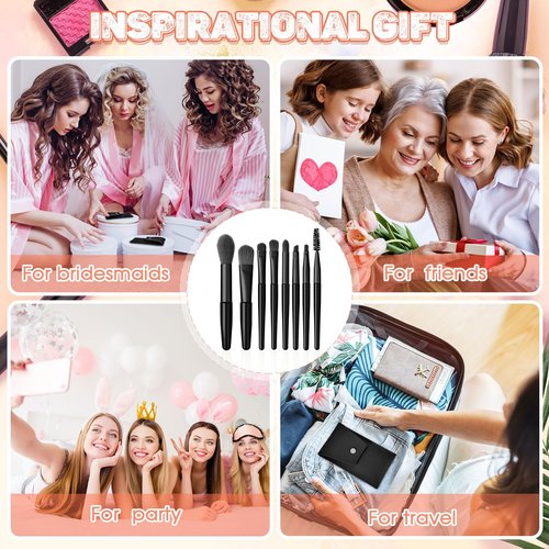 Tioncy 12 Sets Travel Makeup Brush Set Bulk Brushes Bag Bridesmaid Gift Synthetic Fibre Face Make up Brushes Angled Blush Brush for Wedding Bridal Shower Favors Bachelorette Party Gift(Black)