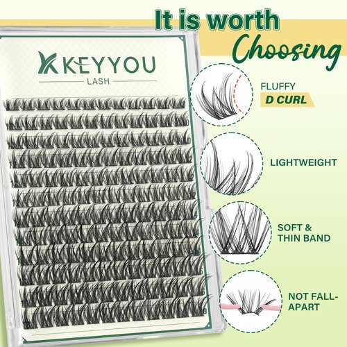 KEYYOULASH Lash Clusters Manga Lash Extension D Curl 120pcs 8-18mm Wispy Eyelash Clusters Natural Volume Eyelash Extensions Individual Lashes DIY at Home(KY03,D-8-18MIX)