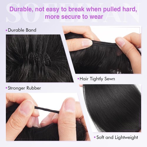 SOFEIYAN Human Hair Bun 100% Real Human Hair 16g Messy Bun Natural Tousled Stretchy Fluffy Donut Updo Elegant Chignon with Elastic Rubber Band Fake Bun Hair Piece for Women - Natural Black