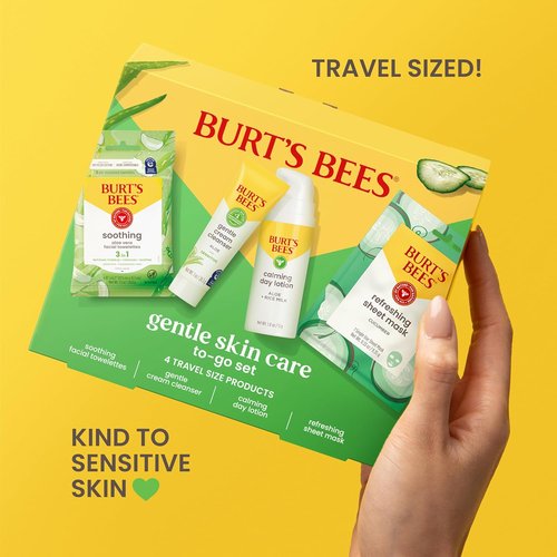 Burt's Bees Travel Size Gentle Skin Care Set - Cleanser, Towelettes, Lotion & Sheet Mask for Sensitive Skin