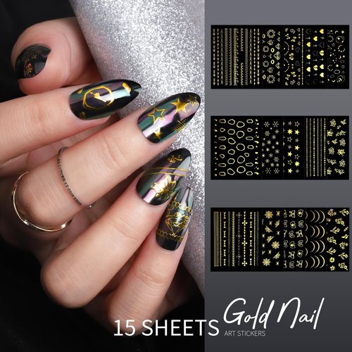 Teenitor Nail Charms Nail Gems with 15 Sheets Gold Nail Stickers, 6 Boxes of Rhinestones for Nails Art Tools, 3D Nail Decals Pearls for Nails