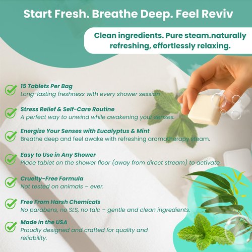 REVIV Shower Steamers Aromatherapy – 15 Long-Lasting Eucalyptus & Mint Shower Bombs for Stress Relief and Sinus Support – Self Care Spa Gifts for Women & Men – Valentine's Day Gift