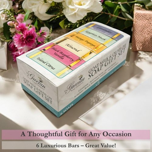 The Grecian Soap Company Goat Milk and Olive Oil Bar Soap – 6-Pack (5 Ounces Each, total 30ozs.) – Moisturizing Body Wash, Bar Soap for Bath and Shower, Goat Milk, Non-Toxic, Made in USA