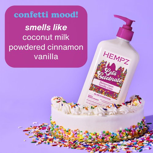 Hempz Body Lotion - Buttercream Vanilla Cake Celebration - Limited Edition Daily Moisturizing Cream, Shea Butter, Aloe - Skin Care Products, Hemp Seed Oil - 17 Oz