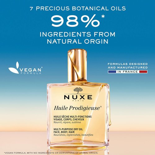 Nuxe Huile Prodigieuse Multi-Purpose Dry Oil - Lightweight Hydration & Radiant Glow for Face, Body & Hair