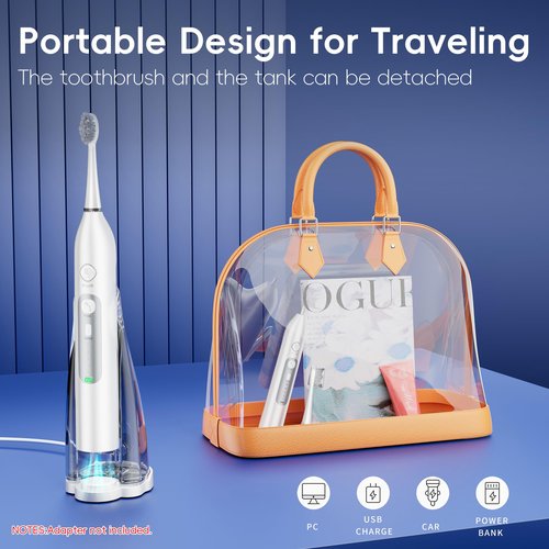 OILSAO Electric Toothbrush with Water Flosser, All in One Sonic Flossing Toothbrush with 3 Modes & 5 Flossing Speeds & 4 Brush Heads, Rechargeable & Portable for Adult Teeth Cleaning,White