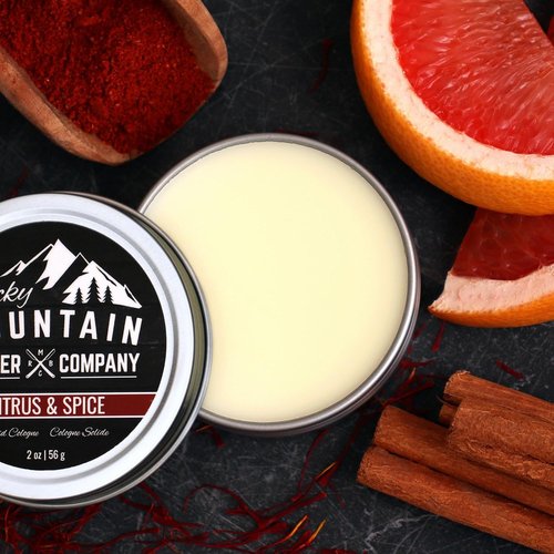 Rocky Mountain Barber Company Solid Cologne for Men - Citrus & Spice Scent - 2 Oz | Long-Lasting, Moisturizing Formula