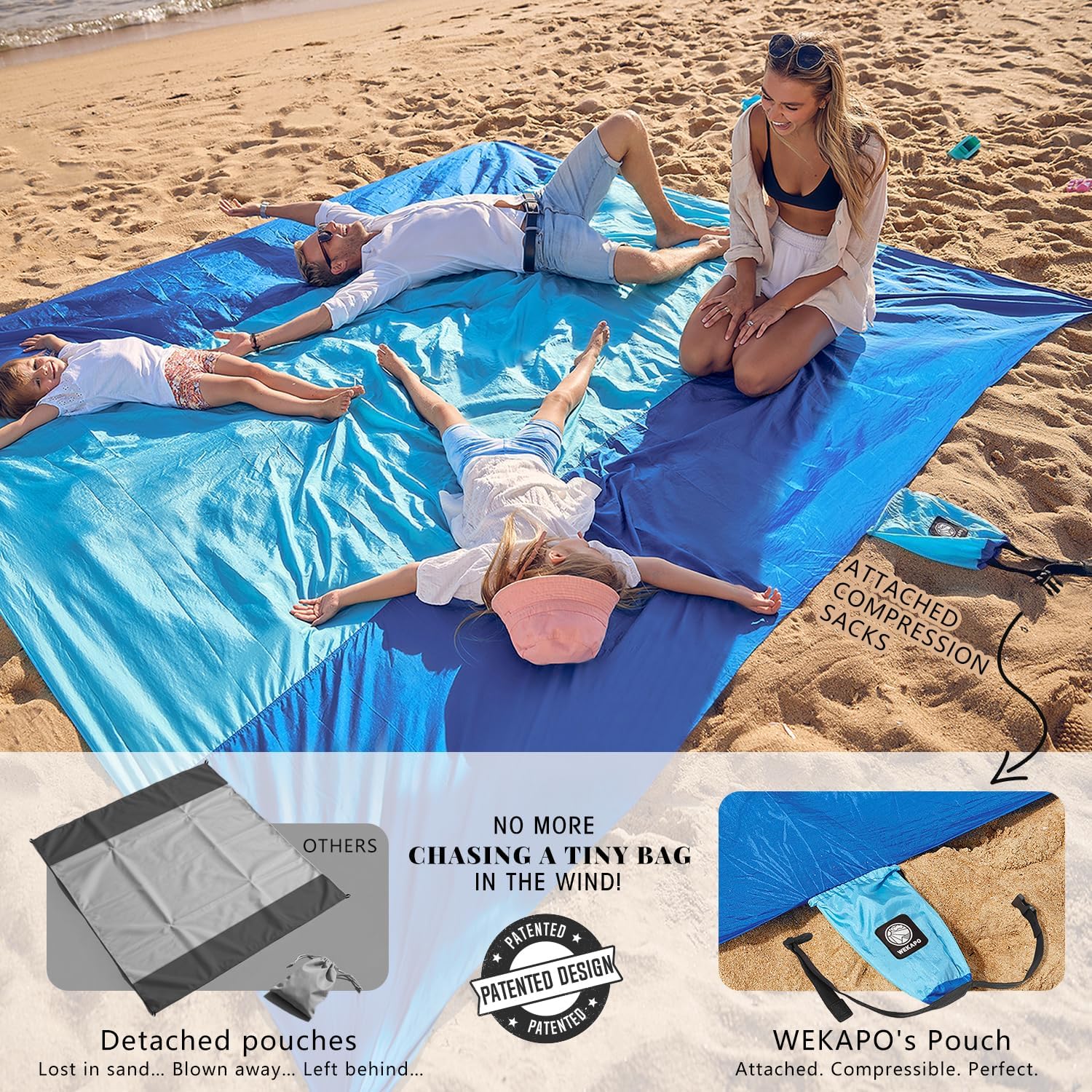 WEKAPO Beach Blanket - Extra Large Sandproof & Waterproof Mat | Quick-Drying for Picnics, Camping & Vacations