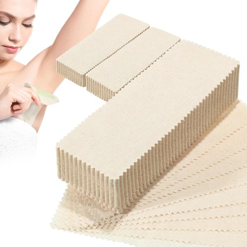 Loopeer 300 Pcs Natural Muslin Epilating Face Wax Strips Hair Removal Eyebrow Precut Body Facial Cotton Wax Cloth Strip for Women Men (Mixed Size)