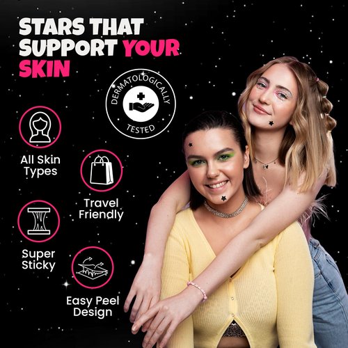 Andlane 280Pcs Star Pimple Patches for Face - Pimple Patches Cute Stars - Hydrocolloid, Salicylic Acid, Tea Tree Oil, Centella - Black Color, 3 Sizes Zit Stickers