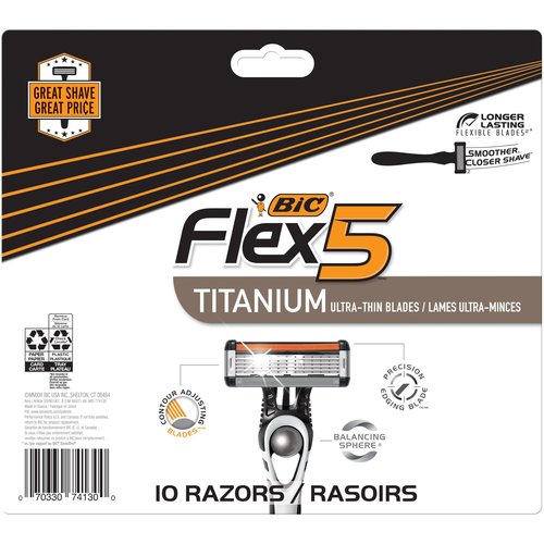 BIC Flex 5 Disposable Razor for Men, Sensitive Skin Razor For a Smooth, Comfortable and Close Shave, 10 Piece Razor Set