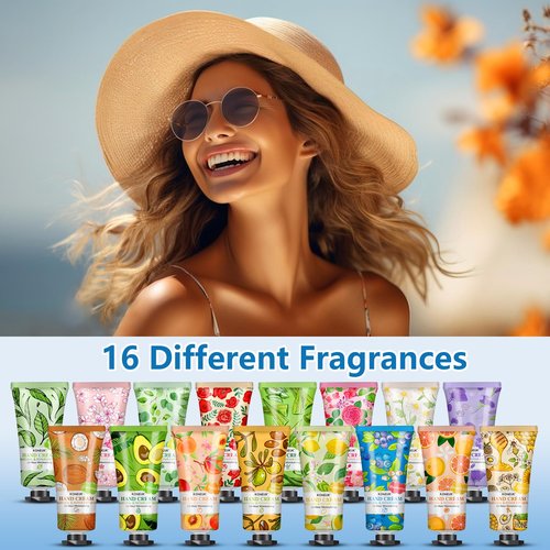 KONEUK 16 Pack Hand Cream Gifts Set, Bulk Hand Lotion Travel Size for Dry Cracked Hands, Hand Cream for Easter Basket Stuffers, Teacher Appreciation Gifts, Mothers Day Gifts and Bridal Shower Gifts