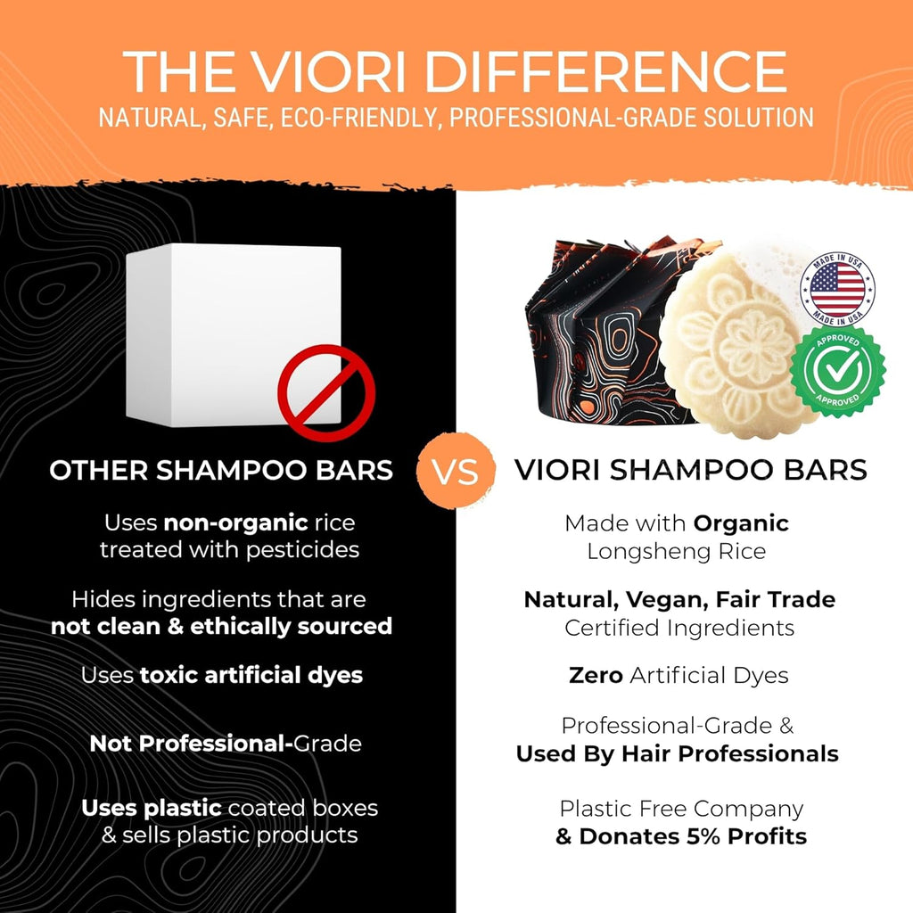 Viori Citrus Yao Shampoo & Conditioner Bar Set - Handcrafted Rice Water Formula for Hair Growth | Eco-Friendly Bamboo Holder