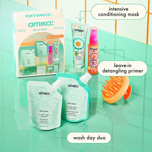 Amika Rescue Team Hair Routine Trial Set - Nourishing Shampoo, Conditioner & Treatment | Travel Size