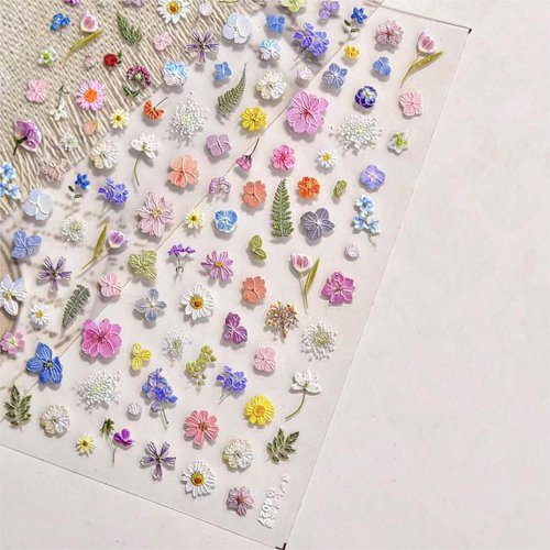 Dedyel Dried Wildflowers Nail Stickers 5D Embossed Wildflower Nail Stickers Spring Summer Red Yellow Blue White Flower Design Nail Art Decoration for Women Girls Kids