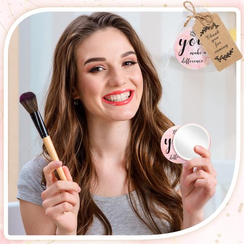 Tradder 50 Sets Compact Mirrors Bulk Women Gift Inspirational Appreciation Employee Thank You Christmas Small Purse Pocket Stuffer Item Makeup Mini Mirrors for Coworker Bridal Souvenir Bag(Rose Gold)
