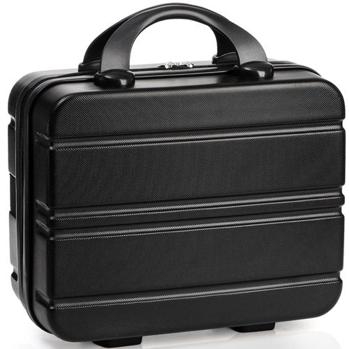 Acshio Mini Hard Shell Cosmetic Travel Case, 12 Inch Small Portable Makeup Train Case with Elastic Band Handle, Pressure-proof ABS Carrying Suitcase Toiletry Box for Travel, Camping, Black