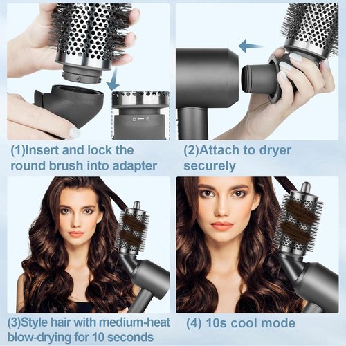 Dyson Large Round Volumizing Brush Attachment - 360° Rotatable Adaptor for Enhanced Hair Volume