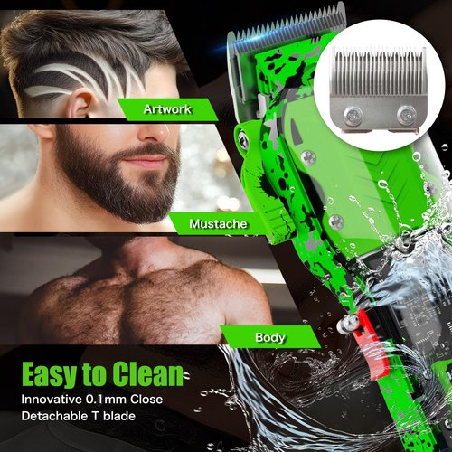 Tuanchuanrp Professional Hair Clippers for Men, Cordless Barber kit for Hair Cutting & Grooming, Hair Clippers Set for Barber Haircut with LED Display 8 Fade Taper Combs(Green)