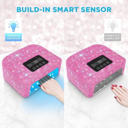 Cordless UV Nail Lamp, Rechargeable UV Light for Gel Nails, LED Nail Lamp with 4 Timer Modes, Gel Nail UV Light Decorate with Sparkling Nail Rhinestones, Nail UV Light Fits for Salon/Home