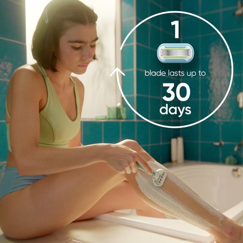 Gillette Venus Extra Smooth Razor for Women, Includes 1 Reusable Razor Handle + 4 Refills, 5-Bladed, Ergonomic No-Slip Gel Handle and Shower Holder, Holiday Gifts for Women