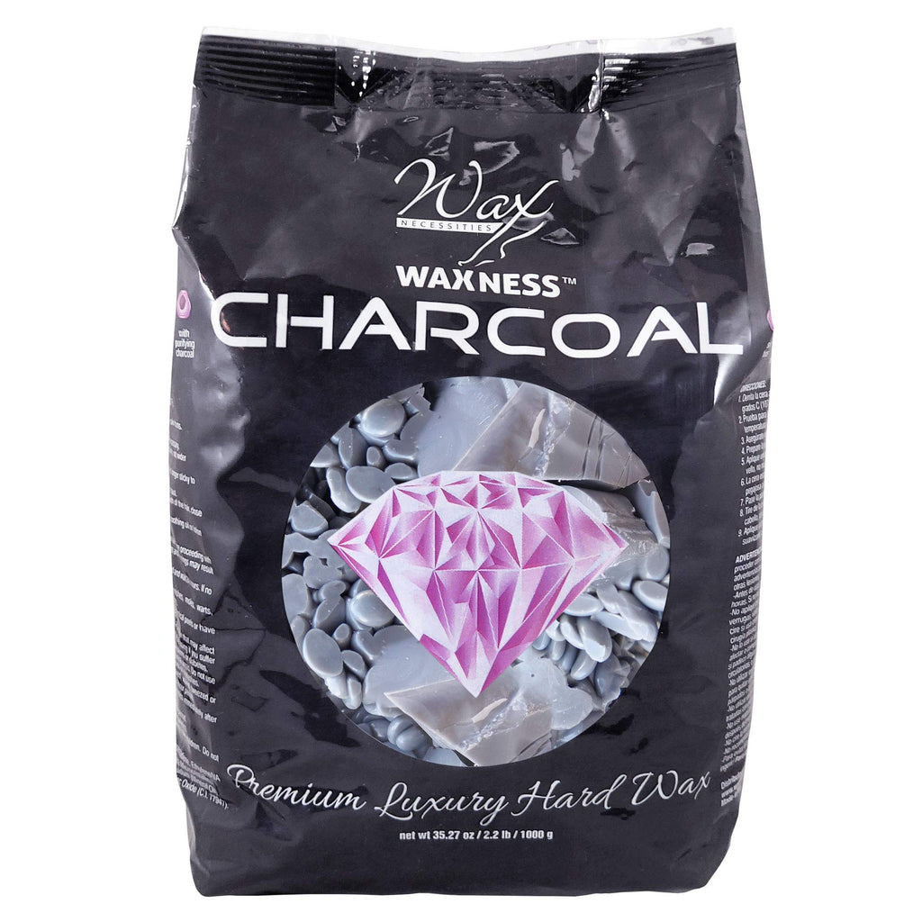 Waxness Charcoal Hard Wax Beads 2.2 lb (1 kg) – Premium Synthetic Rosin-Free Stripless Wax with Creamy Film Formula for Sensitive Areas, Professional Use – Made in Italy