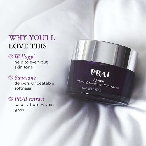 PRAI Beauty Ageless Throat & Decolletage Night Creme | Neck Firming Cream For Overnight Use | Cruelty & Paraben-Free Neck Tightening Cream with Retinol | Neck Cream for Tightening and Firming | 1.7 Oz