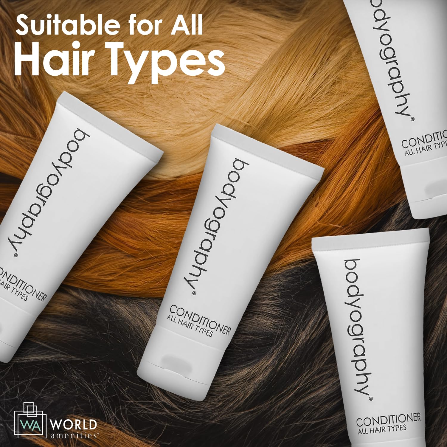 World Amenities Bodyography Blanc- Bulk Conditioner, 50 Count,1.4oz, Vanilla White Tea, Mini Travel Size Toiletries- 100% Recyclable Tube with Flip Top Cap, Suitable for All Hair Types