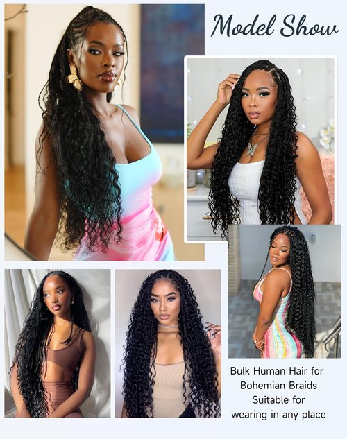 Human Braiding Hair For Boho Braids 110g Curly Boho Hair For Braiding Knotless 12A 100% Unprocessed Brazilian Virgin Hair Extensions Bulk Bohemian 4 Bundles/Pack Natural Color 16Inch