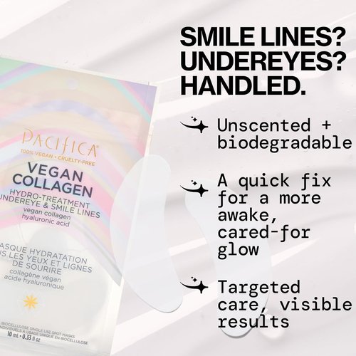 Pacifica Vegan Collagen Undereye & Smile Line Patches - Hydrating Gel Pads for Fine Lines & Wrinkles, Unscented (2 Patches)