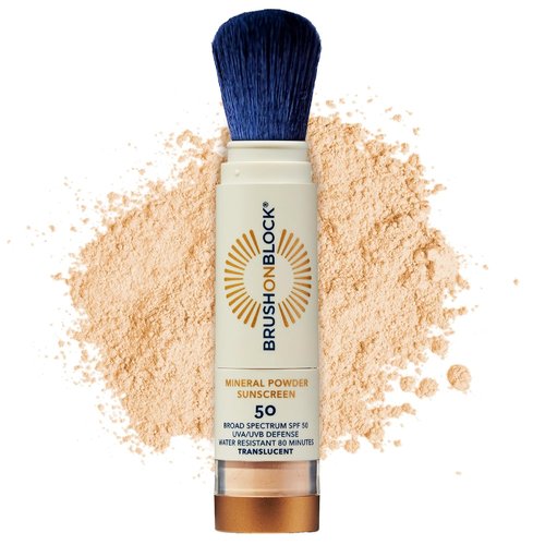 Brush On Block SPF 50 Mineral Powder Sunscreen - Translucent, Broad Spectrum, Water Resistant Face Protection for All Skin Tones