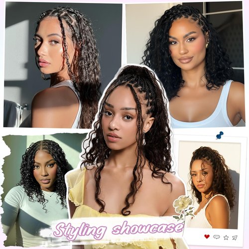 Boho Box Braids Crochet Hair for Black Women – 12 Inch Micro Pre-Looped Style, 4 Culrs Goddess Box Braids Crochet Hair with Curly Ends (12 Inch, 1B)