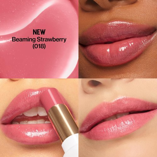REVLON Super Lustrous Glass Shine Balm - Hydrating Tinted Lip Balm with Hyaluronic Acid & Aloe | Medium Pink 018 Beaming Strawberry, 0.11 oz