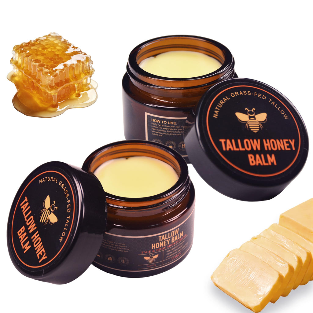Yotdar 2 Pack Beef Tallow for Skin, Grass-Fed Beef Tallow and Honey Balm, Body & Face Moisturizer, Natural Hydrating Cream for Body (2 Oz)