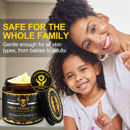 Marianp Beef Tallow for Skin, Tallow and Honey Balm, Organic Grass-Fed Beef Tallow & Raw Wild Honey Blend for Skin Care, Moisturizer Hydrates and Nourishes for Face and Body, Natural Lotion, 4.2 oz