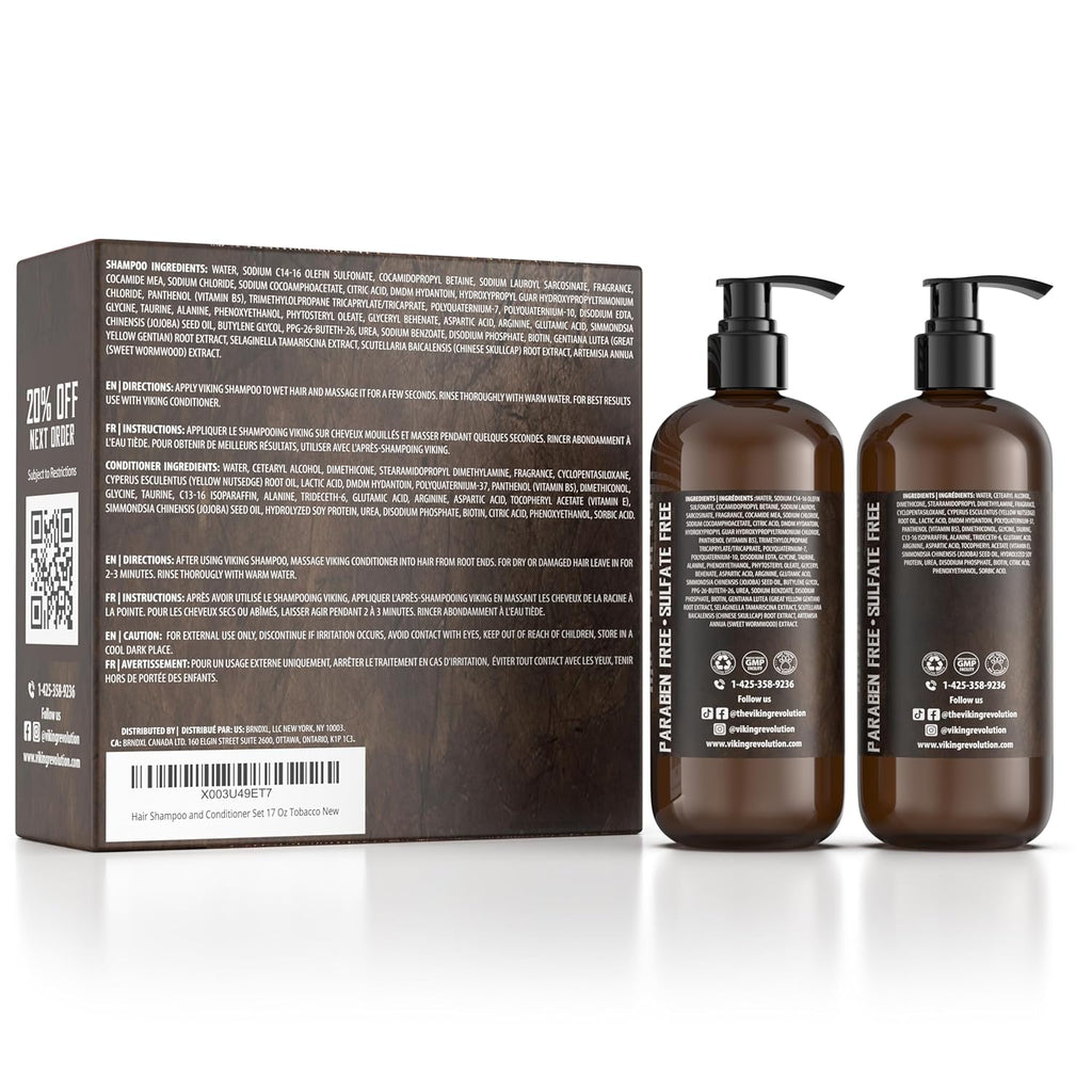 Viking Revolution Men's Shampoo and Conditioner Set - Biotin & Jojoba Oil for Thinning Hair | 17 Oz