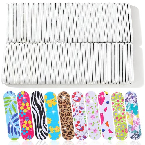 Brillantreal 100-Pack Mini Nail Files 180 Grit - Double Sided Disposable Emery Boards for Natural Nails, Manicure Set