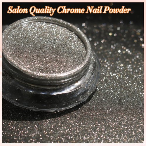 FNNZ Chrome Nail Powder, Champagne Silver Metallic Nail Powder Pigment Premium Mirror Effect Salon Nail Art Glitter Dust for Gel Polish Decoration Home DIY Nail Manicure Supplies