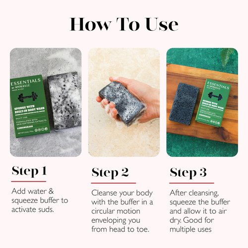 Spongelle Men's Essentials Lemongrass Body Buffer | Bath & Shower Loofah for Men | Cleanse, Exfoliate, and Nourish in one easy step | Cruelty-Free, Vegan, Dermatologist-Tested, Made in USA