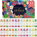 VISRIE 32 Pack Lip Balm, Natural Lip Balm Bulk with Vitamin E and Coconut Oil, Moisturizing Lip Balms for Dry Lips-16 Flavors