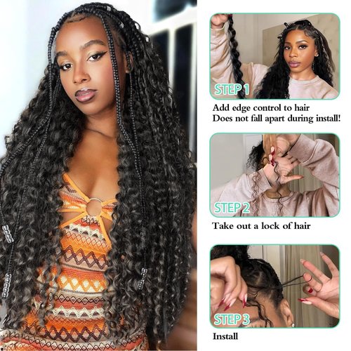 MUXFILLA 18 Inch Human Boho Braiding Hair, Deep Wave Bulk Hair Extension 100g Knotless No Weft 100% Virgin Hair 3 Bundles/Pack, Natural Black