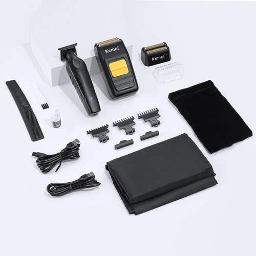 KEMEI Professional Hair Trimmer for Men Cordless, Foil Shaver with Replacement Heads & Nets, Zero Gapped Hair Clippers with T Blade, Electric Head Shavers for Bald Men, KM 2299, KM 1102