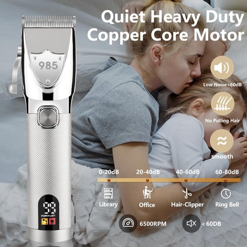 Adaife Professional Hair Clippers for Men, Electric Cordless Clippers and Trimmers Set, Nose Hair Beard Trimmer, Hair Cutting Barber Clippers with Guards, T Liners Edgers Clippers for Mens (Silver)