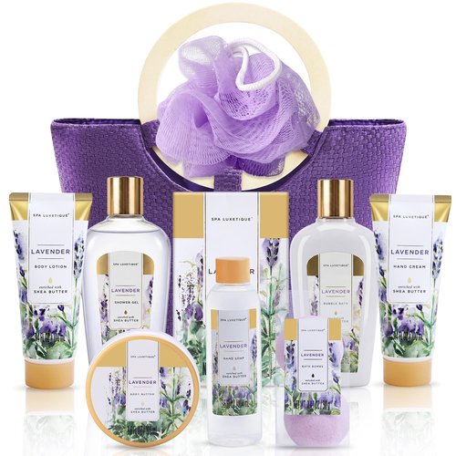 Spa Luxetique Lavender Spa Gift Basket - 10-Piece Bath & Body Set for Relaxation | Perfect Mother's Day Gift