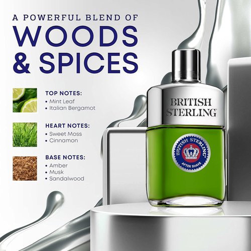 British Sterling Aftershave for Men - Refreshing Scent | 3.8 Oz Bottle