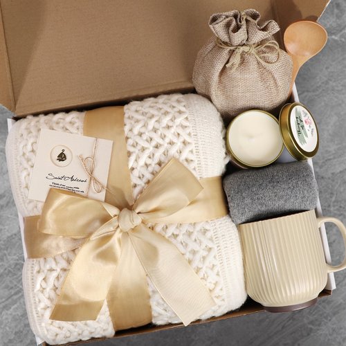 Get Well Soon Gifts for Women, Self Care Gifts Thinking of You Gift Basket Care Package, Feel Better Relaxing Encouraging Gift for Her Sister Wife Girlfriend Best Friend Grandma Coworker (Ivory)