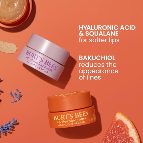 Burt’s Bees Lavender Vanilla Lip Sleeping Mask - Hydrating Overnight Treatment with Hyaluronic Acid & Squalane | 0.45 oz