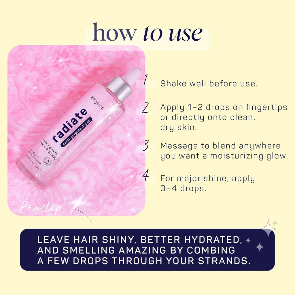 SpaLife Beauty Shimmer Oil Bundle - Radiate & Glow Dry Oil Duo with Mango & Peony Scents - Hydrating Moisture