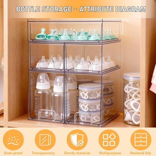 Lufstd Stackable Storage Drawers Set of 5, Baby Bottle Organizer, Clear Multipurpose Storage for Countertop - Organize Kitchen, Vanity, Bathroom Cabinet & Pantry Supplies